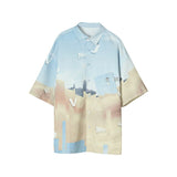 Men Vintage Print Streetwear Hip Hop Loose Casual Short Sleeve Shirts Male Summer Beach Shirt