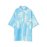 Men Vintage Print Streetwear Hip Hop Loose Casual Short Sleeve Shirts Male Summer Beach Shirt