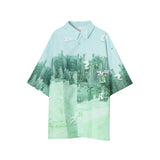 Men Vintage Print Streetwear Hip Hop Loose Casual Short Sleeve Shirts Male Summer Beach Shirt