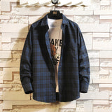 Casual Spring Autumn Plaid Shirt Men Long Sleeve High Quality 2020 Japan Style Loose Streetwear Plus Size M-5XL Clothes
