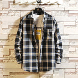 Casual Spring Autumn Plaid Shirt Men Long Sleeve High Quality 2020 Japan Style Loose Streetwear Plus Size M-5XL Clothes