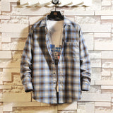 Casual Spring Autumn Plaid Shirt Men Long Sleeve High Quality 2020 Japan Style Loose Streetwear Plus Size M-5XL Clothes