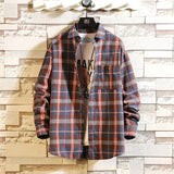Casual Spring Autumn Plaid Shirt Men Long Sleeve High Quality 2020 Japan Style Loose Streetwear Plus Size M-5XL Clothes