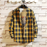 Casual Spring Autumn Plaid Shirt Men Long Sleeve High Quality 2020 Japan Style Loose Streetwear Plus Size M-5XL Clothes
