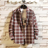 Casual Spring Autumn Plaid Shirt Men Long Sleeve High Quality 2020 Japan Style Loose Streetwear Plus Size M-5XL Clothes